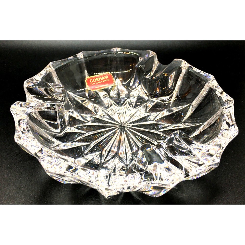 Gorham Crystal Full Lead Cut Glass Ashtray 6" Heavy Vintage Unused West Germany - Picture 2 of 10